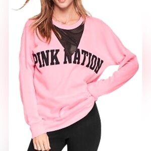 PINK Victoria’s Secret Varsity Sweatshirt With “Pink Nation” Logo And Mesh Neck